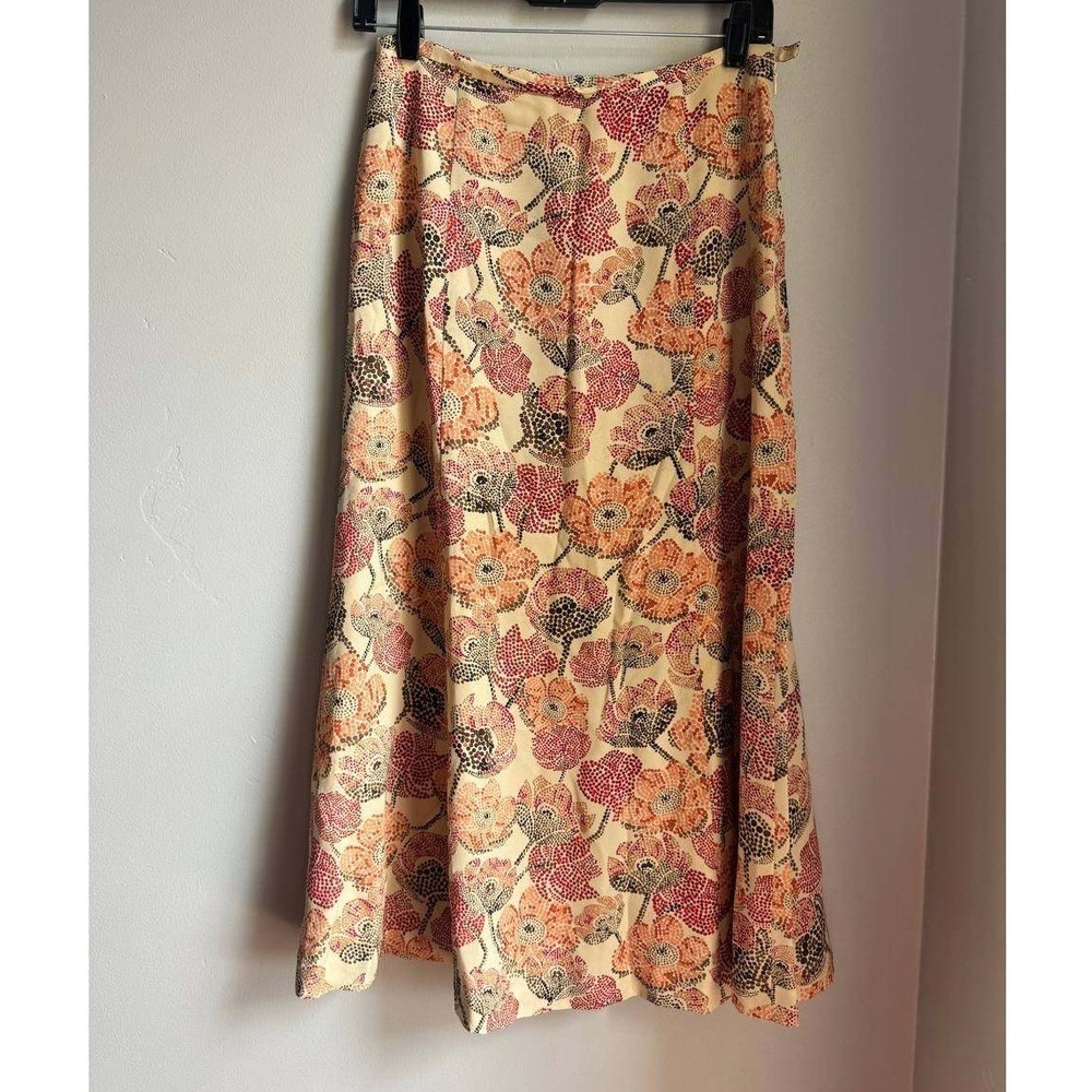 Talbots Pure Silk Poppy Floral Midi Skirt 6 Coquette Vintage Y2K Euro Summer